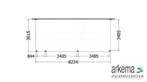 Aanbouwveranda Modena 8250x3650x2700mm (bxdxh) links