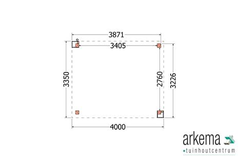 Buitenverblijf Verona model rechts 4000x3350x2500mm (bxdxh)