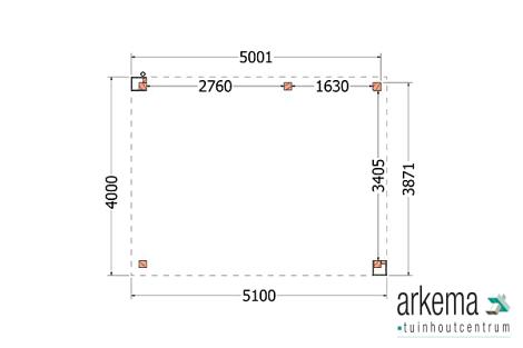 Buitenverblijf Verona model rechts 5100x4000x2500mm (bxdxh)