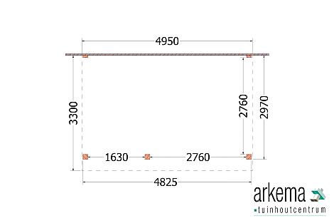 Aanbouwveranda Ancona 4950x3300x2600mm (bxdxh) links