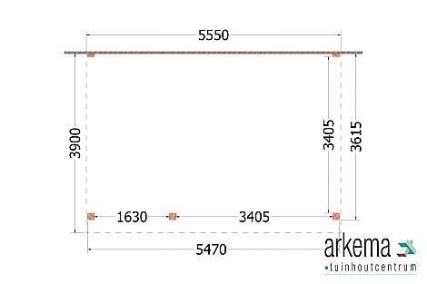 Aanbouwveranda Ancona 5550x3900x2600mm (bxdxh) links