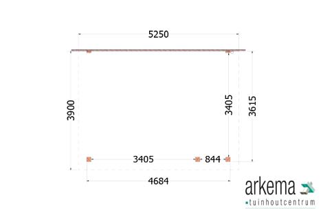 Aanbouwveranda Lucca 5250x3900x2600mm (bxdxh) rechts