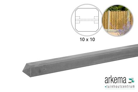 Betonpaal glad met diamantkop 10 x 10 x 310 cm, grijs ongecoat, tussenpaal t.b.v. 2 betonplaten.