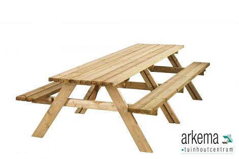 Picknicktafel Lange Jan, 40 mm dik, bladmaat 300 x 70 cm, groen geïmpregneerd.