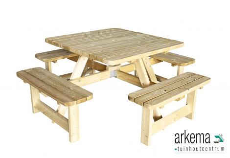 Picknicktafel Vierkant, 40 mm dik, bladmaat 115 x 115 cm, groen geïmpregneerd.