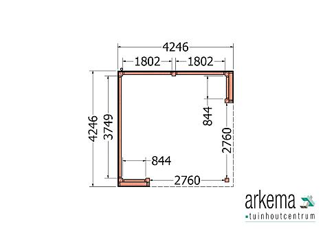 Buitenverblijf Capri 4250x4250x2550mm (bxdxh) model links alleen constructie