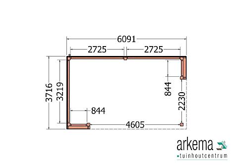 Buitenverblijf Capri 6100x3750x2550mm (bxdxh) model links alleen constructie