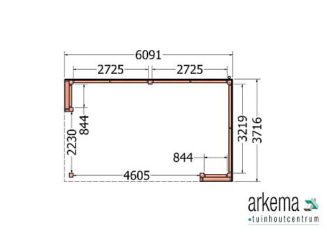 Buitenverblijf Capri 6100x3750x2550mm (bxdxh) model rechts alleen constructie