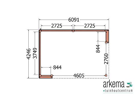 Buitenverblijf Capri 6100x4250x2550mm (bxdxh) model links alleen constructie