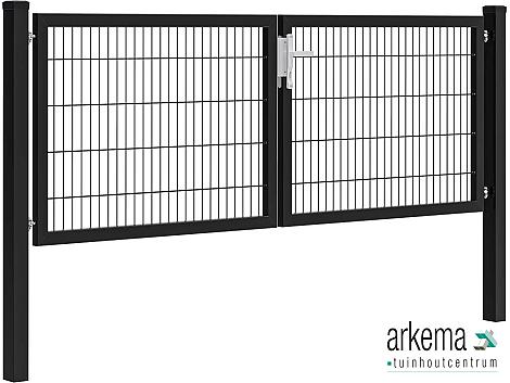 Hillfence metalen dubbele poort Premium-line inclusief slot, 300 x 100 cm, zwart.