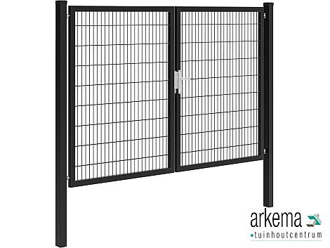 Hillfence metalen dubbele poort Premium-line inclusief slot, 300 x 180 cm, zwart.