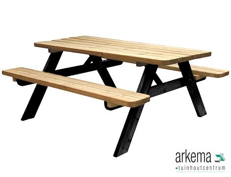 Picknicktafel Easy, 40 mm dik, bladmaat 180 x 70 cm, geïmpregneerd en zwart gedompeld.