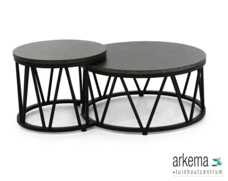 Menton set/2 coffee tables, dia. 70x35h and 50x43h, base aluminium Black, top LWC Lava