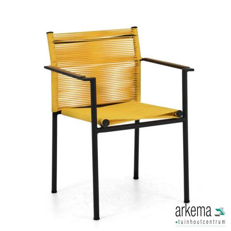 Jakarta dining armchair 56, base aluminium Black, rope weaving Lemon, arm SVLK teak Natural (MOQ 4)