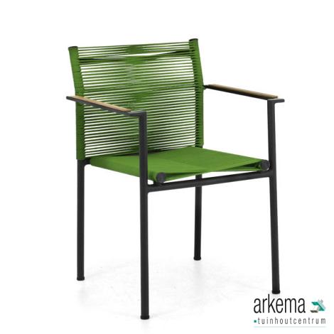 Jakarta dining armchair 56, base aluminium Black, rope weaving Olive, arm SVLK teak Natural (MOQ 4)