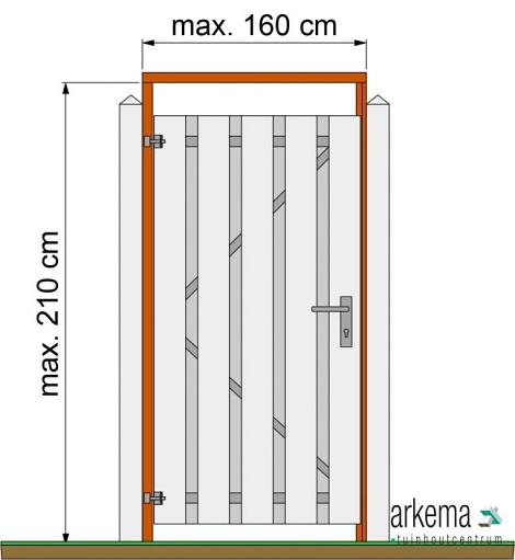 Tuindeurkozijn hardhout met aanslaglat, max. 160 cm breed.