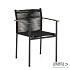 Jakarta dining armchair 56, base aluminium Black, rope weaving Black, arm SVLK teak Natural (MOQ 4)