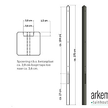 Lichtgewicht betonpaal met diamantkop ongecoat 8,5x8,5x275 cm, eindpaal, antraciet.