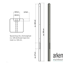 Lichtgewicht betonpaal met diamantkop ongecoat 8,5x8,5x275 cm, eindpaal, grijs.