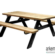 Picknicktafel Easy, 40 mm dik, bladmaat 180 x 70 cm, geïmpregneerd en zwart gedompeld.