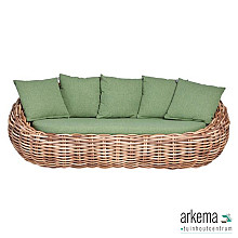 Cocoon sofa 236, frame aluminium, biculair weaving Mocca (20 mm), Bee Wett cushions Green