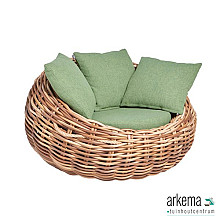 Cocoon lounge chair 130, frame aluminium, biculair weaving Mocca (20 mm), Bee Wett cushions Green