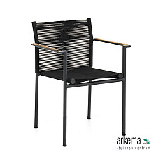 Jakarta dining armchair 56, base aluminium Black, rope weaving Black, arm SVLK teak Natural (MOQ 4)