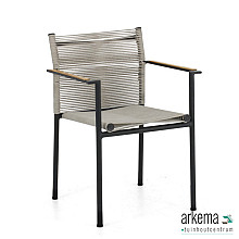 Jakarta dining armchair 56, base aluminium Black, rope weaving Grey, arm SVLK teak Natural, (MOQ 4)