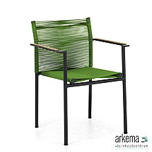 Jakarta dining armchair 56, base aluminium Black, rope weaving Olive, arm SVLK teak Natural (MOQ 4)